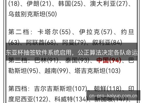 东亚杯抽签软件系统启用，公正算法决定各队命运